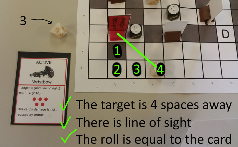 Showing an example of the target range system- the target is in line of sight, within range of the weapon, and the weapon's accuracy roll is met.