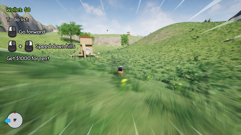 The player hamster is rolling down a hill at high speed with blur and speed lines around the edge of the screen.