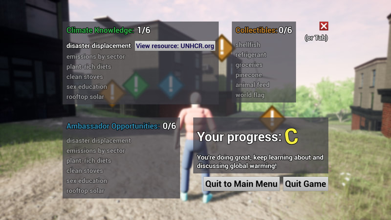 Player viewing a progress screen showing their knowledge, ambassador opportunities, and collectibles, along with a rank based on completion.