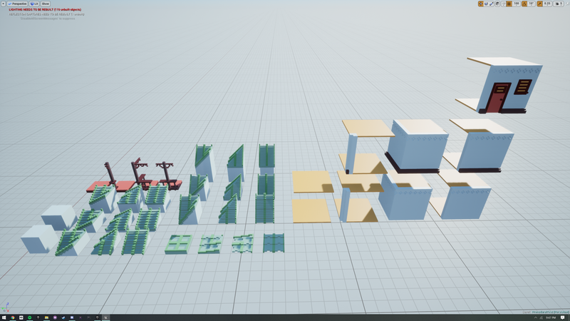 Set of around 30 test meshes for building generation shown on a grid.